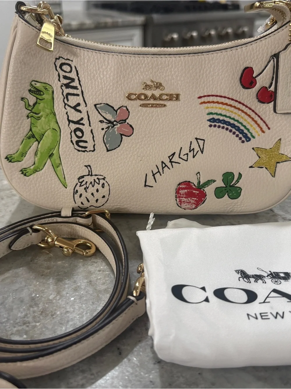Coach Teri Shoulder Bag “Too Cool” Chalk Graffiti Print Leather